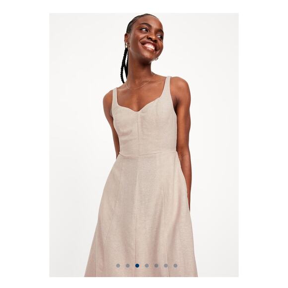 Old Navy Beige Fit&Flare Linen Blend Midi Dress Sz.L NWT - Picture 2 of 14